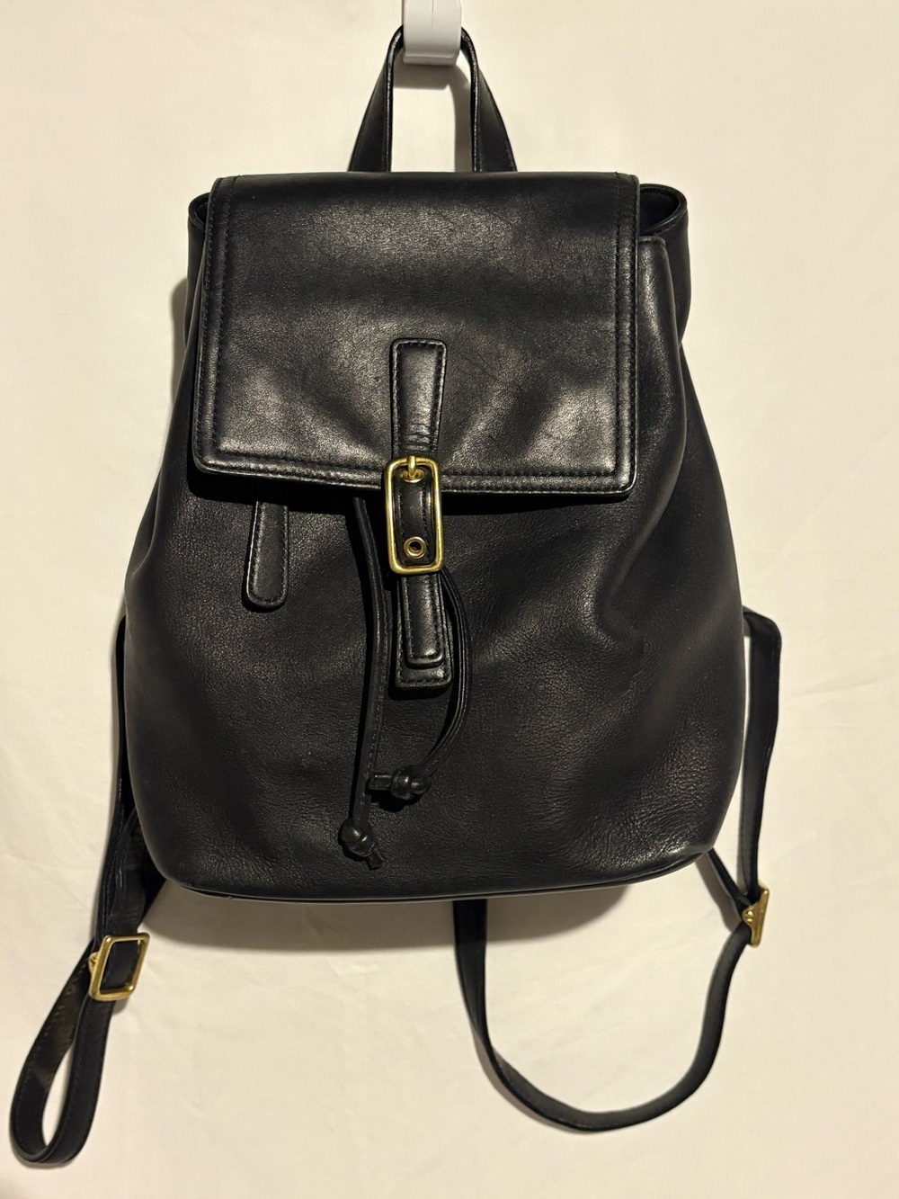 Y2K Coach Black Leather Backpack Drawstring Brass Hardware
